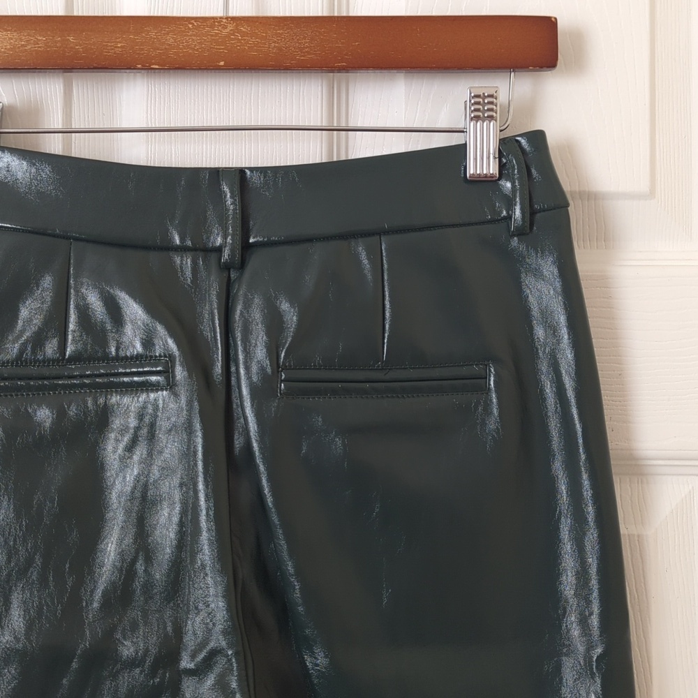 7 For All Mankind Faux Patent Leather Slim Cropped Kick Flare Pants Emerald S - Picture 12 of 14